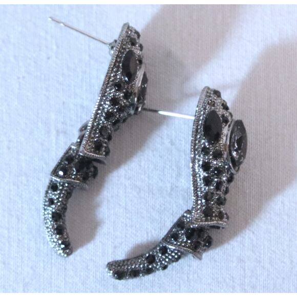 Articulated Tadpole Earrings Black Rhinestone Studded Marcasite - Picture 5 of 10